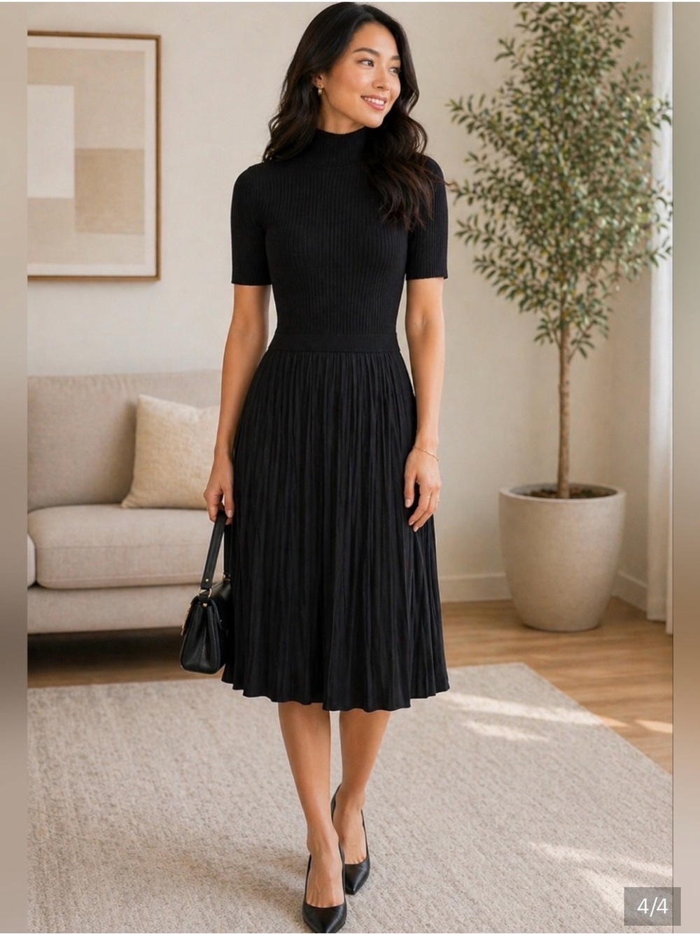 Rachel Zoe Black Pleated Midi Dress